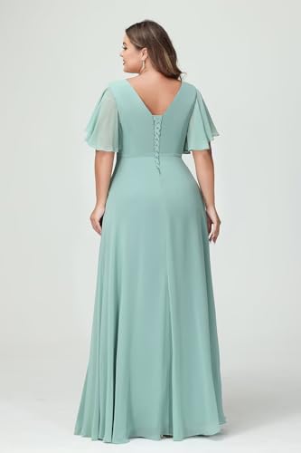 Plus Size Bridesmaid Dresses with Pockets Short Sleeve Pleated Formal Dress for Women YMS376