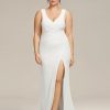 Women's Simple Sleeveless V Neck Bodycon Slit Mermaid Wedding Dresses for Bride Plus Size Bridal Gowns