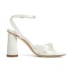 Pearl Wedding Shoes for Bride Block Heel Bridal Shoes Open Toe Wedding Heels Bow Knot Heeled Sandals