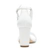 Pearl Wedding Shoes for Bride Satin Block Heels Open Toe Chunky Bridal Shoes Sandals