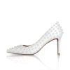 Women Sexy Stiletto High Heel Pumps Chic Pearl Studded Slip-on Shoes Satin Pointed Toe Fashion Dress Pumps Size 5-12 US