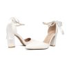 Women's Pearl White Wedding Shoes Bridal White Heels Pointed Toe Dress Prom Banquet Shoes Thick Heel Sandals