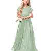 Junior Bridesmaid Dresses for Girls Chiffon Maxi Dress Ruffle Sleeves Formal Flower Girl for Wedding Prom Pageant