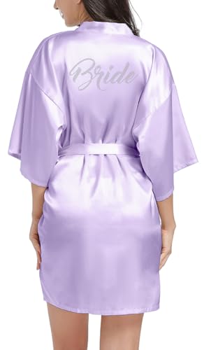 Women's Satin Kimono Robes with Rhinestones Bride Bridesmaid Short Getting Ready Wedding Dressing Gown
