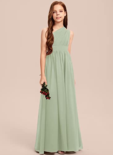 A-line One Shoulder Floor-Length Chiffon Junior Bridesmaid Dress for Wedding Teen Girls Party Gowns