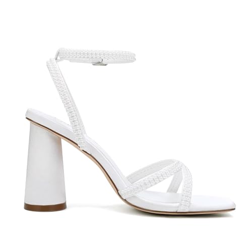 Pearl Heels Strappy Bridal Shoes Block Heel Wedding Sandals Open Toe Wedding Shoes for Bride