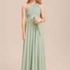 One Shoulder Chiffon Junior Bridesmaid Dresses Long A-Line Pleated Flower Girl Dress for Teen Girls Pageant Dress