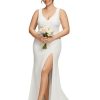 Women's Simple Sleeveless V Neck Bodycon Slit Mermaid Wedding Dresses for Bride Plus Size Bridal Gowns
