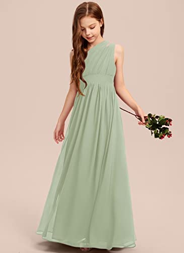 A-line One Shoulder Floor-Length Chiffon Junior Bridesmaid Dress for Wedding Teen Girls Party Gowns