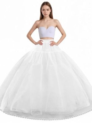 Women's 8 Layer Tulle Hoopless Petticoat Skirt with Lace Trim A-Line Long Crinoline Underskirt Slip for Bridal Ball Gown Wedding