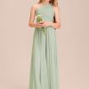 One Shoulder Chiffon Junior Bridesmaid Dresses Long A-Line Pleated Flower Girl Dress for Teen Girls Pageant Dress