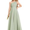 One Shoulder Chiffon Junior Bridesmaid Dresses Long A-Line Pleated Flower Girl Dress for Teen Girls Pageant Dress