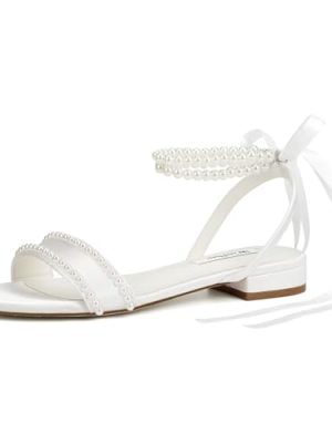 Wedding Flats Pearl Sandals Flat Wedding Shoes for Bride Open Toe Bridal Flats