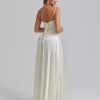 Satin Maxi Dress Spaghetti Strap Lace Up Long Formal Dresses for Women Wedding Guest Cocktail Evening Prom