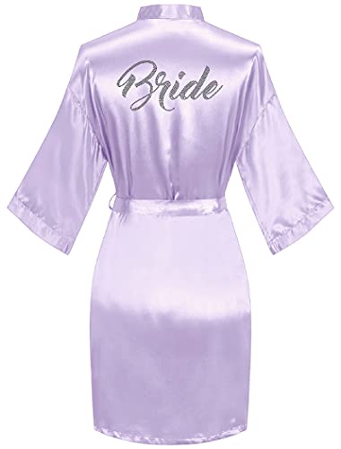 Women's Satin Kimono Robes with Rhinestones Bride Bridesmaid Short Getting Ready Wedding Dressing Gown