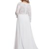 Women's V Neck Long Sleeve Lace Chiffon A Line Floor Length Plus Size Wedding Dress 01925-DA