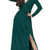 Womens Long Sleeve V-Neck High Slit Cocktail Evening Gown Maxi Dress