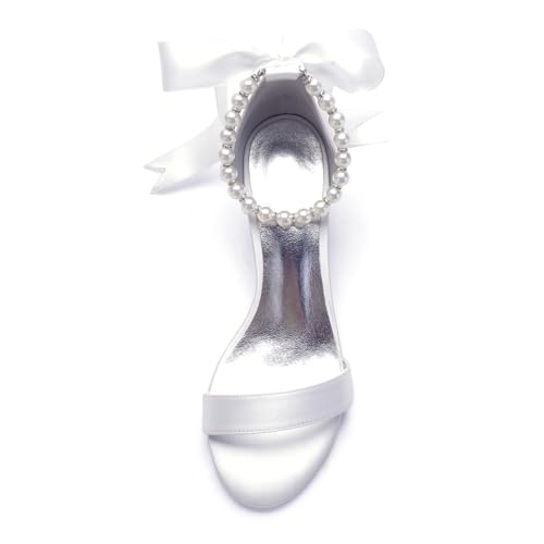 Women's Low Block Heel Sandals Chunky Ankle Strap Pearl Wedding Dress Shoes Low Heel Comfortable Pump Sandals