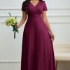 Maxi Dress for Women Long Formal Short Sleeve A Line V Neck Dresses Wedding Guest High Waist Elegant