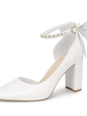 Women's Closed Toe Pumps 3-Inch Chunky Heels Pumps Ankle Strap Dress Wedding Shoes
