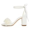 Pearl Wedding Heels Block Heel Wedding Shoes for Bride Open Toe Bridal Shoes Chunky Heeled Sandals