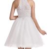 Women's Short Halter Cocktail Party Dress Lace Tulle Homecoming Prom Gown