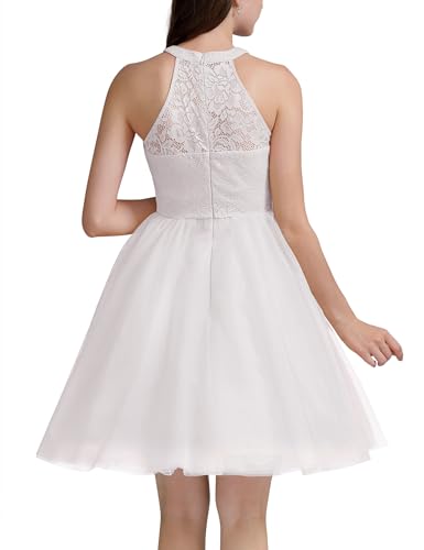 Women's Short Halter Cocktail Party Dress Lace Tulle Homecoming Prom Gown