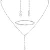 Silver Bridal Jewelry Set Rhinestone Necklace Bracelet Dangle Earrings for Bride Bridesmaid Teardrop Pendant Crystal Wedding