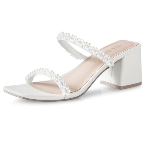 Square Toe Heeled Sandals for Women - Women's Low Block Heels Sandals - 2.25IN Open Toe Ankle Strap Chunky Heels - Slip on