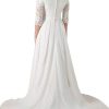 Women's Elegant Lace Beach Wedding Dresses for Bride 2023 with Sleeves Wedding Bridal Gowns Style01