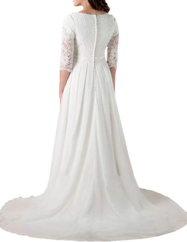 Women's Elegant Lace Beach Wedding Dresses for Bride 2023 with Sleeves Wedding Bridal Gowns Style01