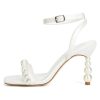 Women’s Heeled Sandals Pearl Wedding Shoes for Bride Open Toe Bridal Shoes Strappy Wedding Heels