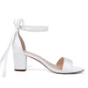 Isobud Women's Open Toe Pearl Wedding Shoes for Bride White Heels with Bow Bridal Shoes Chunky Block Satin Heels Sandals