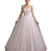 Women's Sweetheart Applique Beaded Corset Bridal Shiny Tull Wedding Dresses for Bride