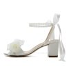 Bow Knot Heeled Sandals Wedding Shoes for Bride Block Heel Wedding Sandals Pearl Heels Bridal Shoes