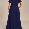 Women's Round Neck A Line Pleated Chiffon Short Sleeves Plus Size Formal Gowns Bridesmaid Dresses