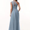 One Shoulder Bridesmaid Dresses for Women A Line Pleated Chiffon Long Formal Wedding Guest Dress with Pockets