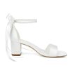 Block Heel Bridal Shoes Open Toe Wedding Shoes for Bride Pearl Heels Wedding Sandals