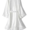 Women Lace Trim Robe Short Kimono Gown Silky Bathrobe for Bride Bridesmaid Nightgown
