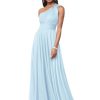 One Shoulder Bridesmaid Dresses for Women A Line Pleated Chiffon Long Formal Wedding Guest Dress with Pockets