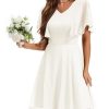 Women's Wedding Guest Dress Flutter Sleeves Cocktail Dresses Homecoming Dresses Lace Semi Formal Dress