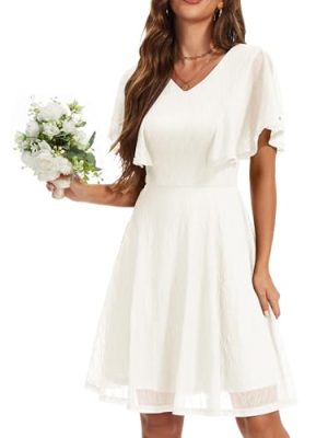 Women's Wedding Guest Dress Flutter Sleeves Cocktail Dresses Homecoming Dresses Lace Semi Formal Dress