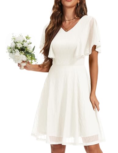 Women's Wedding Guest Dress Flutter Sleeves Cocktail Dresses Homecoming Dresses Lace Semi Formal Dress