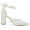 Closed Toe Pearl Heels Satin Wedding Shoes for Bride High Heels with Bow Chunky Block Heels for Women Prom Evening Party Dress