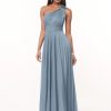 One Shoulder Bridesmaid Dresses for Women A Line Pleated Chiffon Long Formal Wedding Guest Dress with Pockets