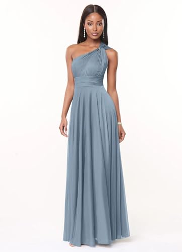 One Shoulder Bridesmaid Dresses for Women A Line Pleated Chiffon Long Formal Wedding Guest Dress with Pockets