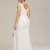 Women's Simple Sleeveless V Neck Bodycon Slit Mermaid Wedding Dresses for Bride Plus Size Bridal Gowns