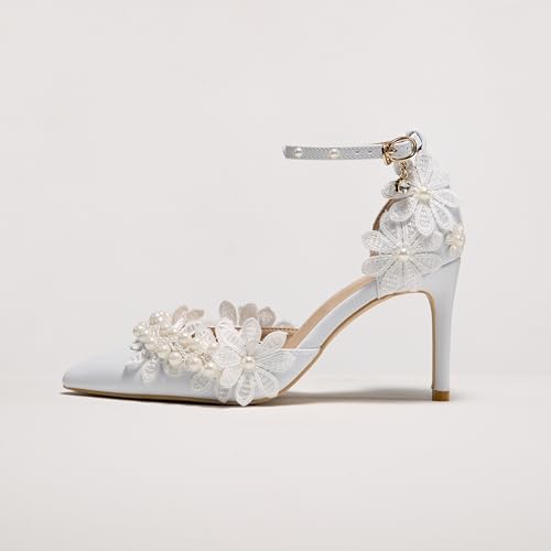 Lace Pearl Decoration Ladies High Heels Whit Wedding Shoes Women's White Bridal Pumps