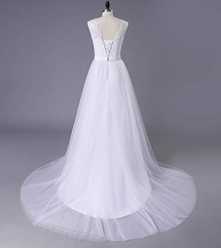 Women's Elegant Lace Wedding Dress A Line Tulle Beach Bridal Gowns Cap Sleeves with Train