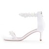 Women's Pearl Low Kitten Heel Ankle Strap Heeled Sandals Open Toe Wedding Bride Dress Shoes
